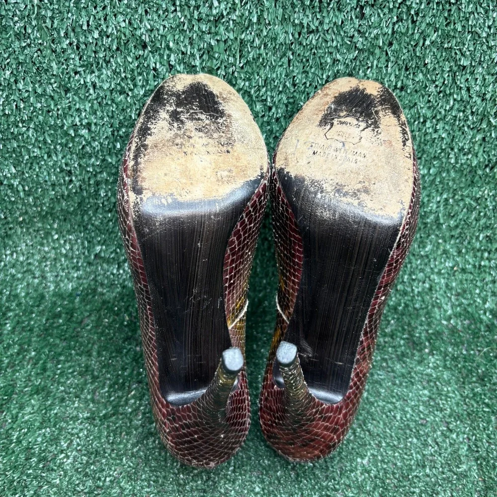 Stuart Weitzman Victoria Python Peep Toe Pumps Stiletto Heel Brown Women Sz 7.5M